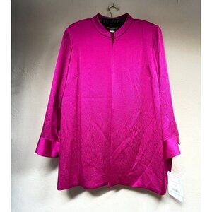 Elana by Tanner Women's Textured Silk Blazer Size 14 Mandarin Collar Pink New